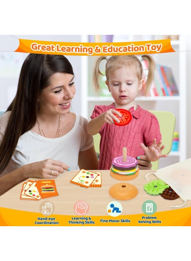 GUDOO ألعاب مونتيسوري للأعمار ٢، ٣، ٤، ٥ سنوات، ألعاب برجر خشبية للتركيب، ألعاب لتنمية المهارات الحركية الدقيقة للأطفال أولاد وبنات، مثالية للتعليم والتعلم في مرحلة ما قبل المدرسة. - Image 5