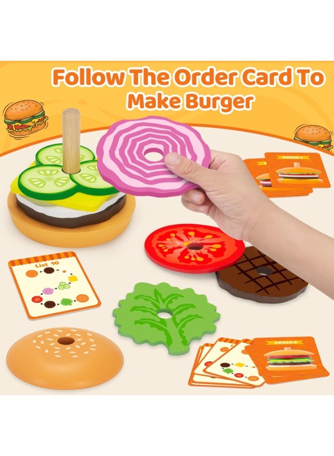 GUDOO ألعاب مونتيسوري للأعمار ٢، ٣، ٤، ٥ سنوات، ألعاب برجر خشبية للتركيب، ألعاب لتنمية المهارات الحركية الدقيقة للأطفال أولاد وبنات، مثالية للتعليم والتعلم في مرحلة ما قبل المدرسة. - Image 2