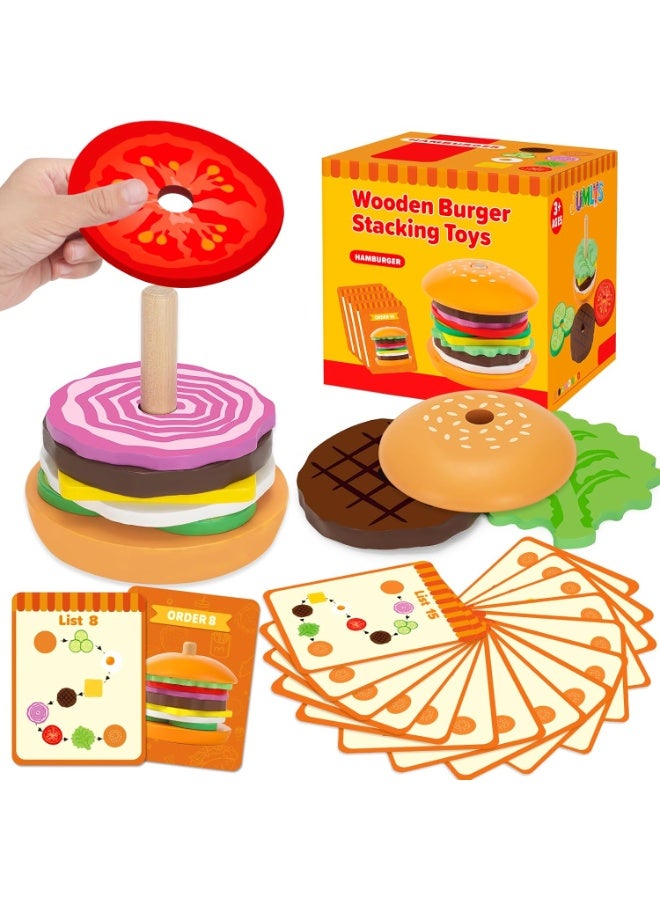 GUDOO ألعاب مونتيسوري للأعمار ٢، ٣، ٤، ٥ سنوات، ألعاب برجر خشبية للتركيب، ألعاب لتنمية المهارات الحركية الدقيقة للأطفال أولاد وبنات، مثالية للتعليم والتعلم في مرحلة ما قبل المدرسة. - Image 1