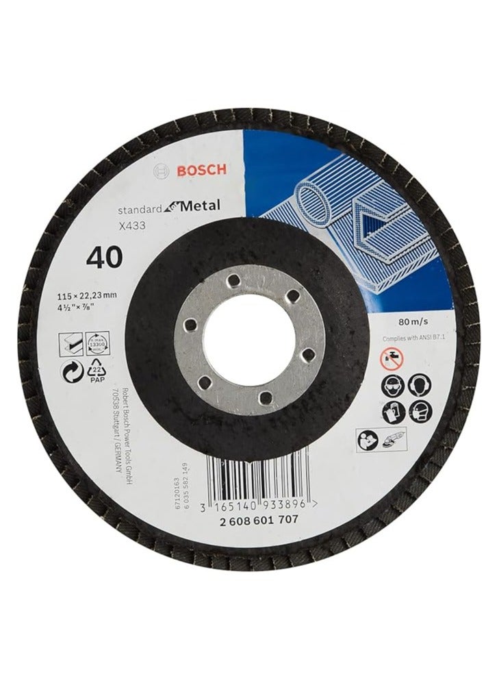 Bosch 4.5” Flap Disc – Grit 40 – 2608601707 | For Metal & Wood - Image 1