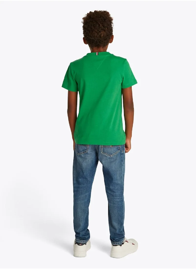 TOMMY HILFIGER Boys' Logo Crew Neck T-Shirt - Cotton, Green