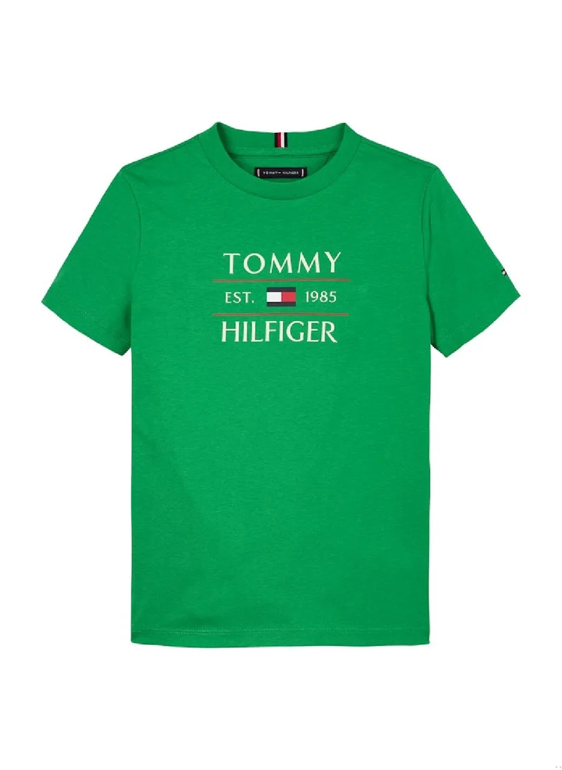 TOMMY HILFIGER Boys' Logo Crew Neck T-Shirt - Cotton, Green