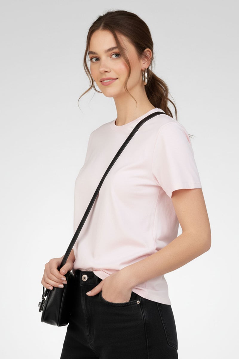 Fudo Comforts by Fudo Women Crew Neck Short Sleeve Solid T-Shirt, Light Pink - Image 3