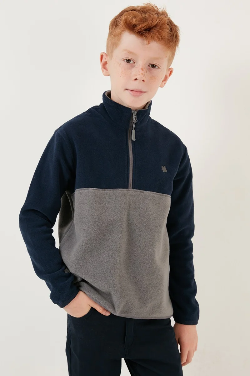 ليلا Soft Textured Half Zipper Color Block Stand Collar Fleece Unisex Children's Fleece 5905004