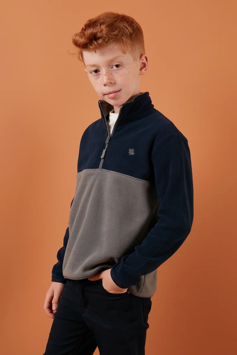 ليلا Soft Textured Half Zipper Color Block Stand Collar Fleece Unisex Children's Fleece 5905004