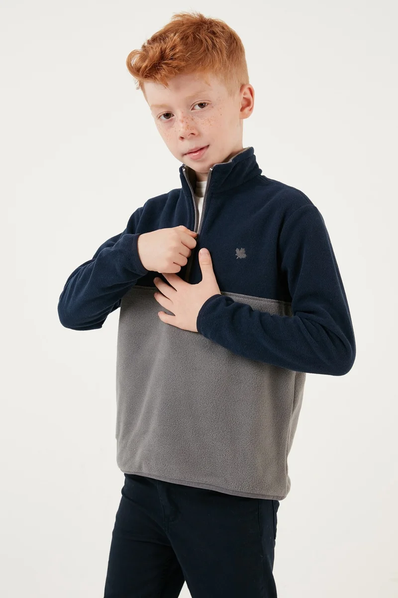 ليلا Soft Textured Half Zipper Color Block Stand Collar Fleece Unisex Children's Fleece 5905004
