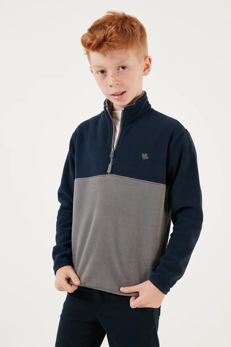 ليلا Soft Textured Half Zipper Color Block Stand Collar Fleece Unisex Children's Fleece 5905004