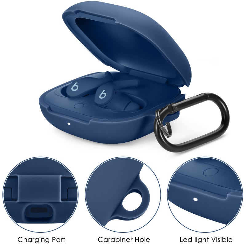 VISOOM Soft Case for Beats Fit Pro 2021 - Silicone Protective Cover for Apple Beats Pro Earbuds, Shockproof With Keychain for Men Women (Midnight Blue) - Image 3