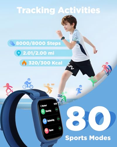 BIGGERFIVE Smart Watch for Kids, 1.8" Fitness Tracker Watch Pedometer, Heart Rate, IP68 Waterproof, Sleep Monitor, Calorie Step Counter, Puzzle Game with/Without APP for Girls Boys Teens 5-16, Nylon - Image 3