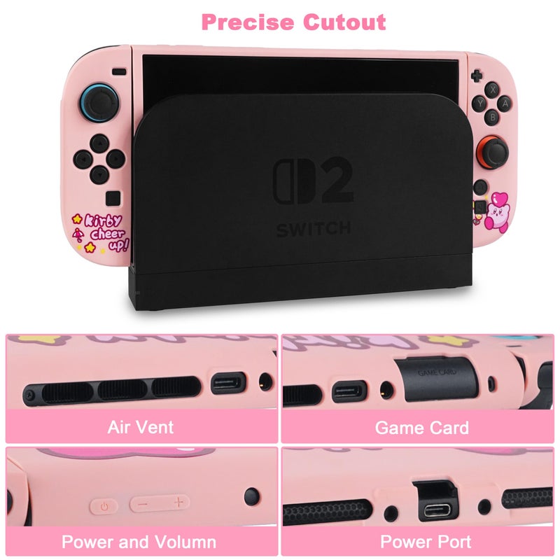 TIKOdirect Protective Case for Switch 2, Protected by Soft Full Skin Cover with Pretty Cute Pattern, Silicone Slim Shockproof Back and Grip Case for Switch 2, Pink - Image 2