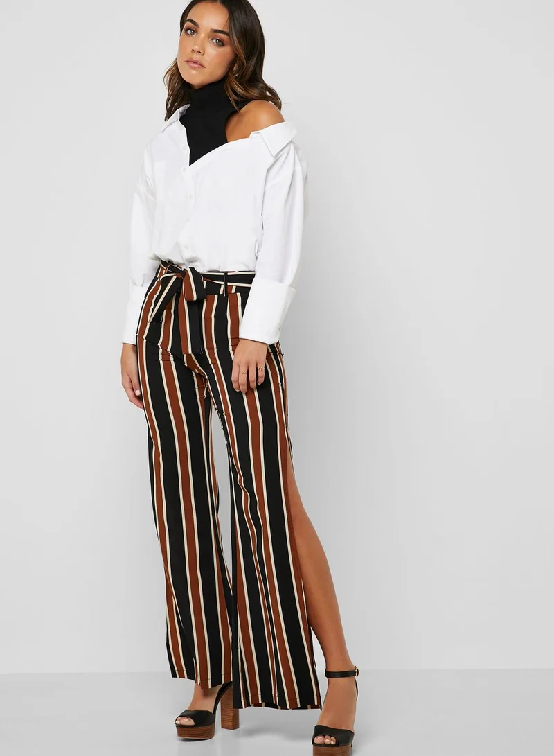 ELLA Striped Side Slit Self Tie Pants