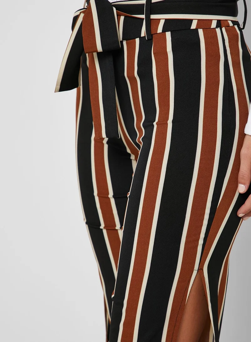 ELLA Striped Side Slit Self Tie Pants