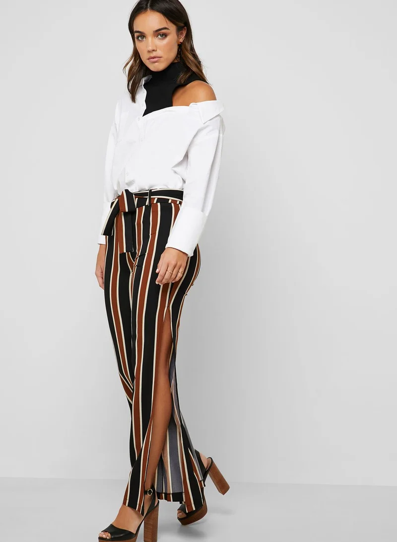ELLA Striped Side Slit Self Tie Pants