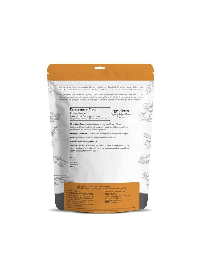 Just Jaivik Just Jaivik 100% Organic Arjuna Bark Powder (Terminalia Arjuna) 1/2 LB, 08 oz, 227g USDA Certified Organic- Biodegradable Resealable Zip Lock Pouch Traditional rejuvenative and Tonic for The Heart* - Image 2