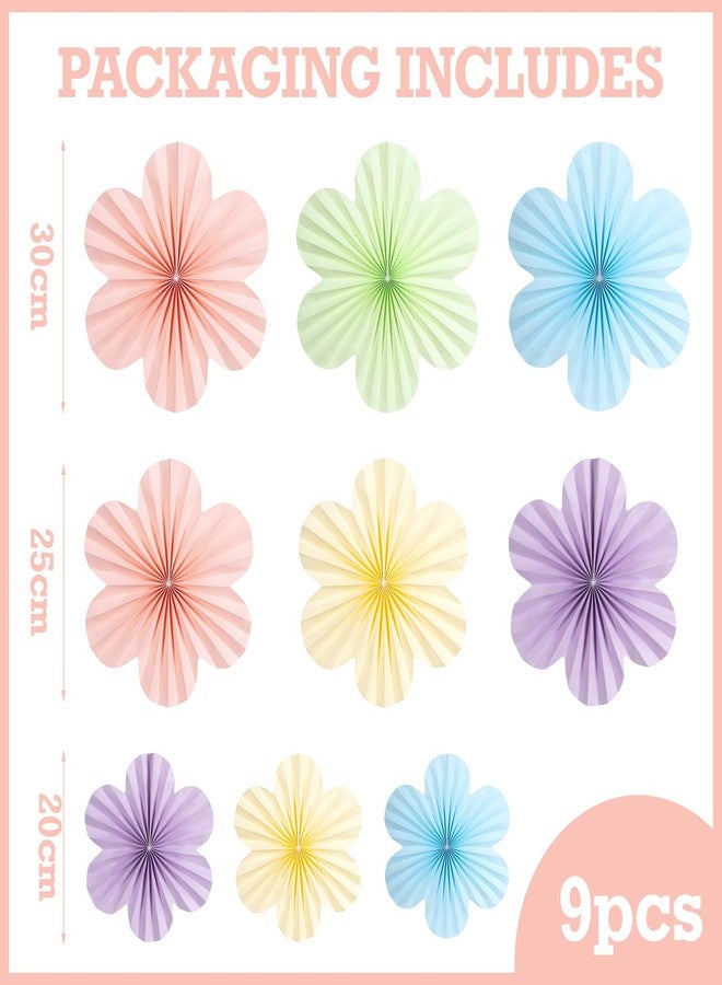 SUNBEAUTY 9 PCS Pastel Paper Flowers Decorations for Wall Paper Fans Classroom Decoration Paper Floral Backdrop Decor Paper Fans Decoration - Image 2