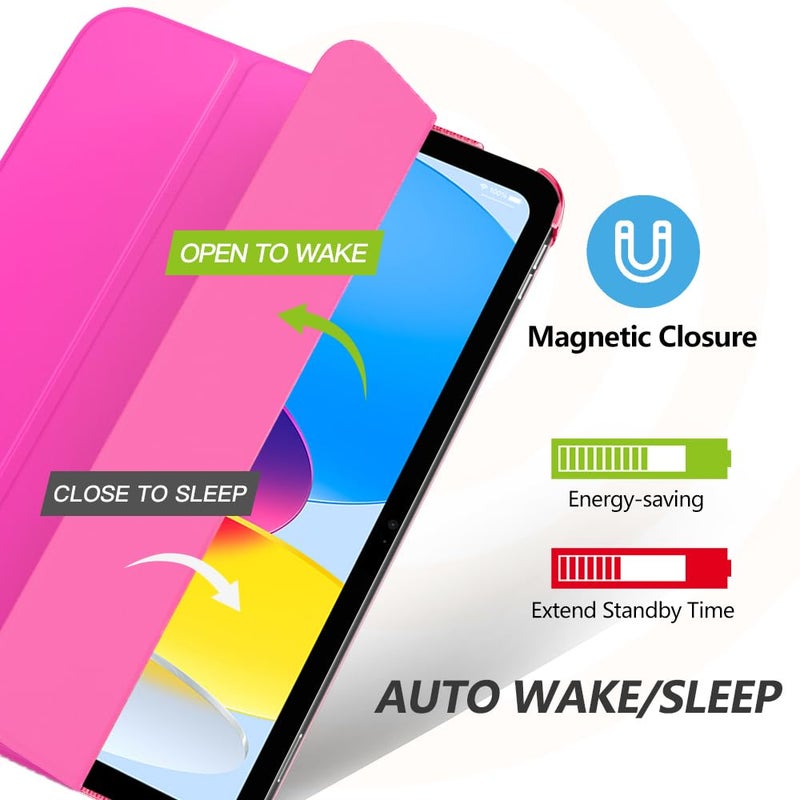 MoKo for iPad (A16) 11th Generation Case 11 Inch 2025, iPad 10th Generation Case 10.9 Inch 2022, Slim Stand Hard PC Translucent Back Shell Smart Cover, Support Touch ID, Auto Wake/Sleep,Bright Pink - Image 4
