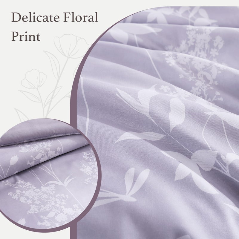 BLOOMHAVEN Queen Comforter Set -7 Pieces Floral Purple Comforter Set for All Seasons, Bed in a Bag Queen with Botanical Flowers Comforter, Sheets, Pillowcases & Shams - Image 5