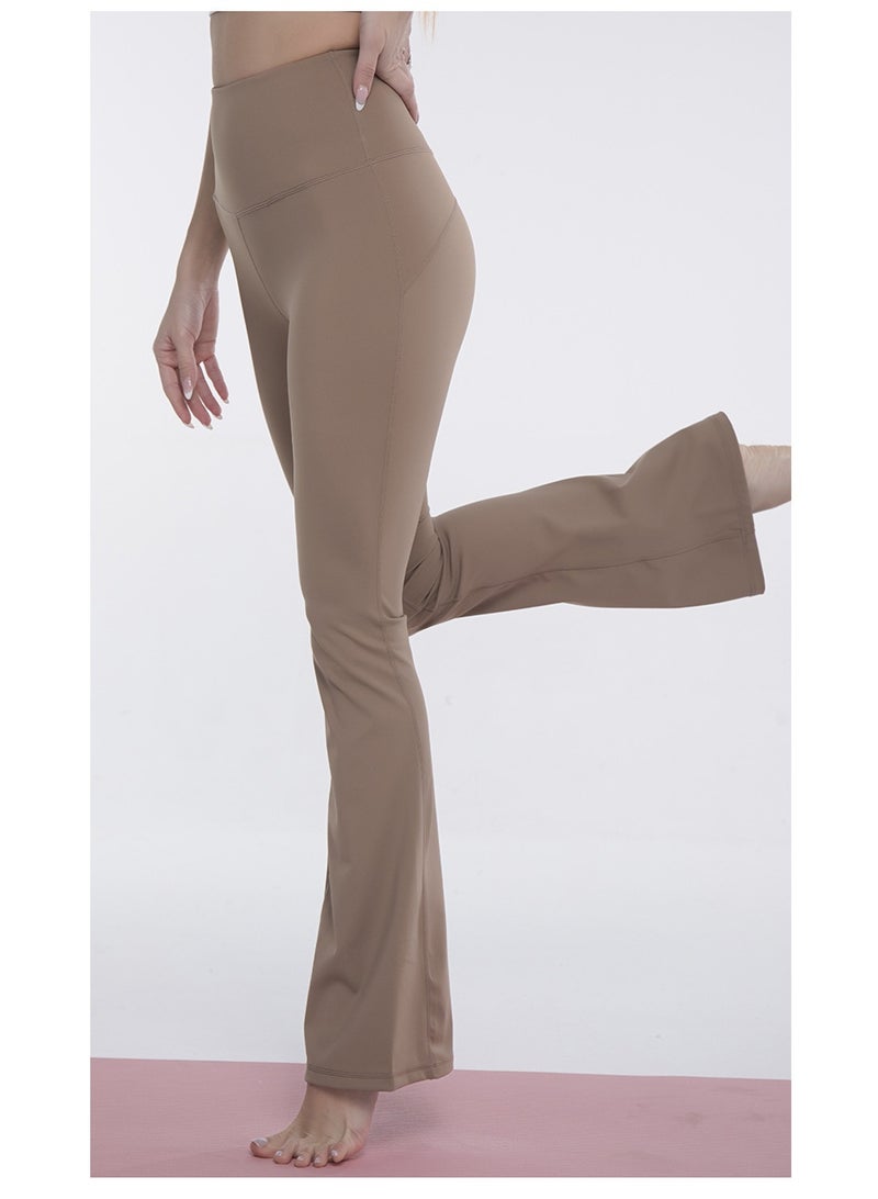 Womens Solid Pattern High waisted Flare Leggings Yoga Pants Brown - Image 5