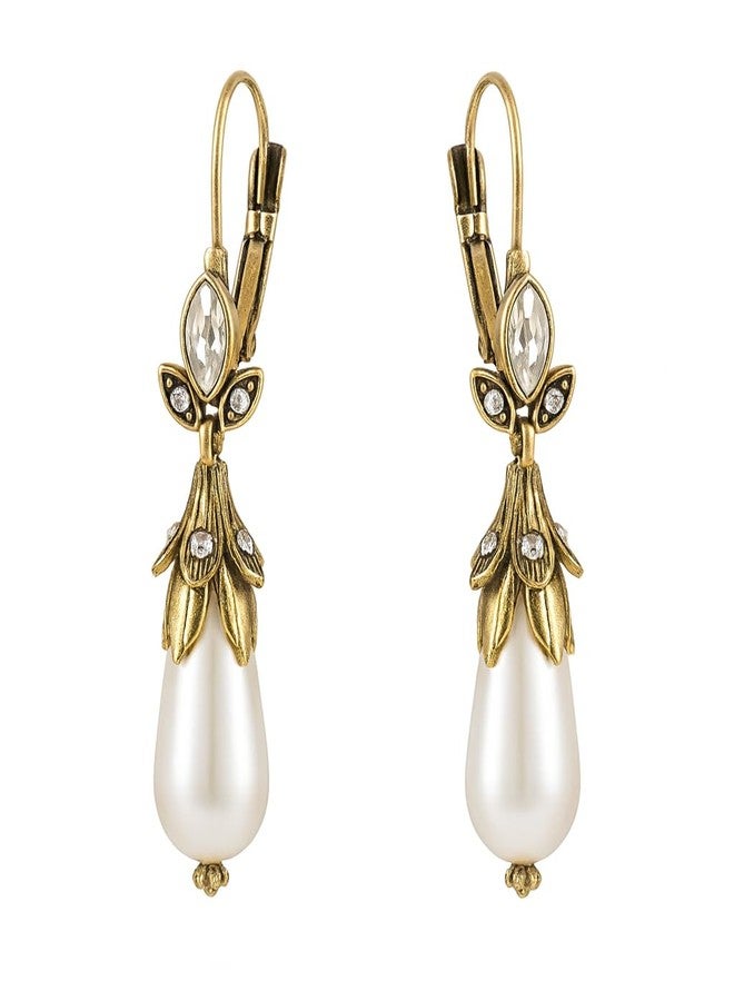 الريجالو أقراط متدلية من اللؤلؤ بتصميم فيكتوري عتيق من إل ريغالو للنساء والفتيات | أقراط متدلية من اللؤلؤ بلون العاج بلمسة نهائية ذهبية عتيقة | مجوهرات زفاف عرقية للحفلات والمهرجانات والهدايا - Image 1