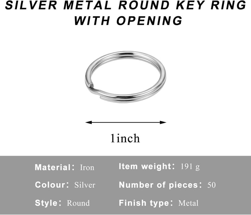 MUQIDA 50PCS Split Key Ring, 1 inch 25mm Heavy Duty Metal Keyrings Bulk, Small Split Rings for Keychain Crafts Dog Tag - Image 2