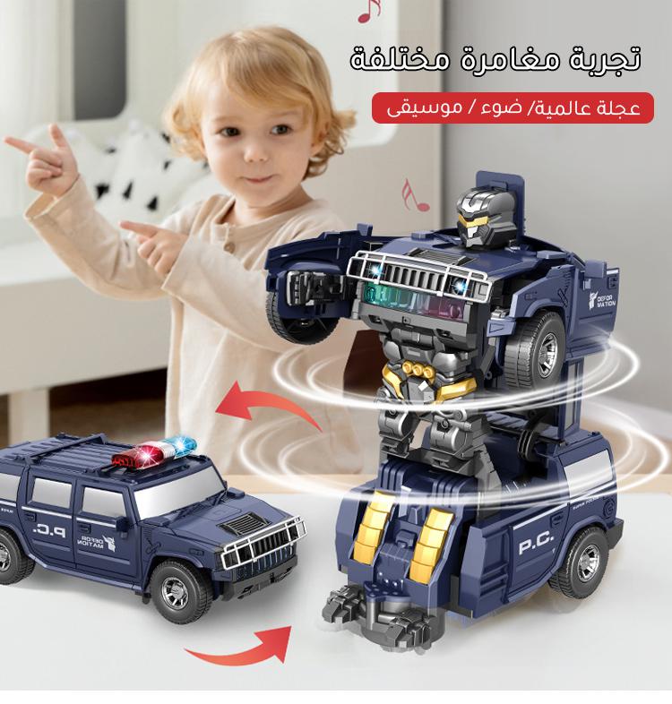Joudiplay 2-in-1 transforming robot car toy, transforming toy car, transforming robot car, police car toy with LED lights, self-transforming car toy, electric Hummer police car with lights and music, dancing robot (blue) - Image 5
