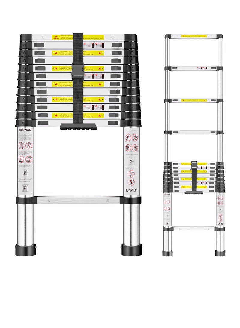 Stainless Steel Telescopic Ladder – 13 Steps, 380 cm Extension Height, Heavy-Duty, Foldable with Non-Slip Feet, 150 kg Load Capacity - Image 1