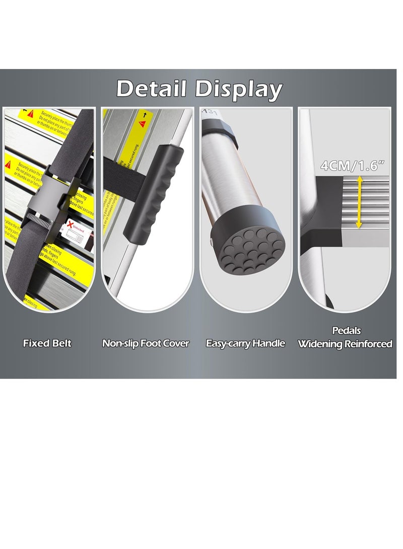 Stainless Steel Telescopic Ladder – 13 Steps, 380 cm Extension Height, Heavy-Duty, Foldable with Non-Slip Feet, 150 kg Load Capacity - Image 3