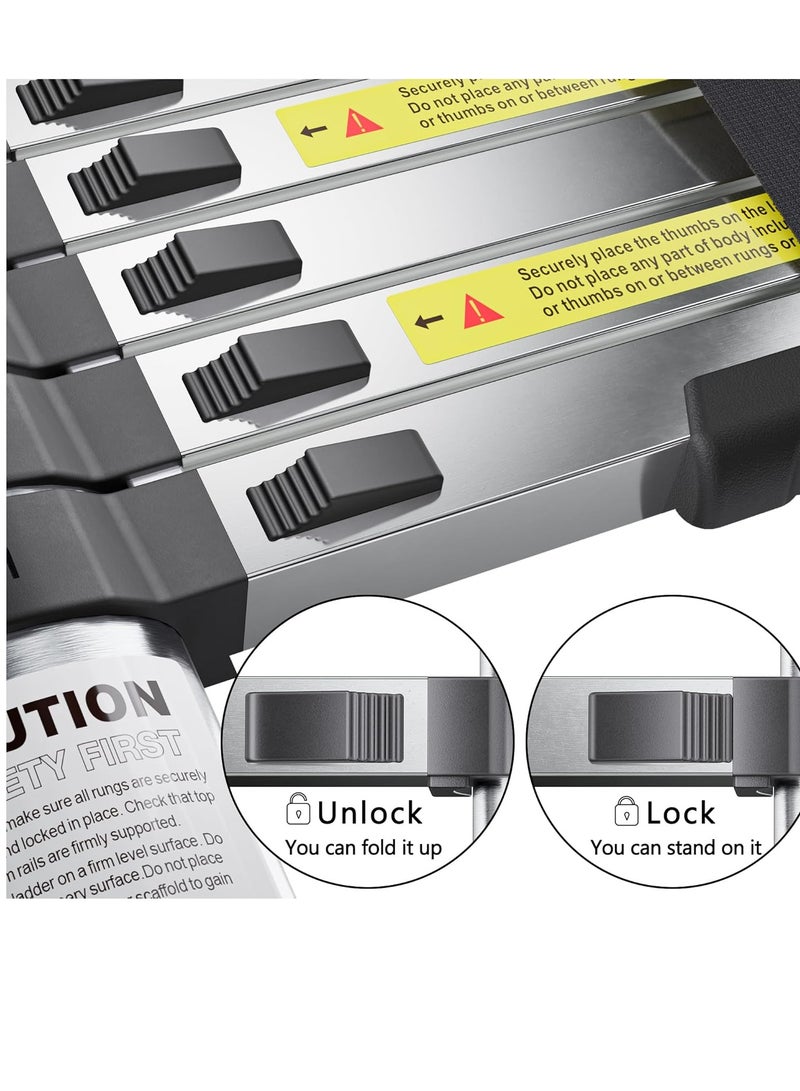 Stainless Steel Telescopic Ladder – 13 Steps, 380 cm Extension Height, Heavy-Duty, Foldable with Non-Slip Feet, 150 kg Load Capacity - Image 5