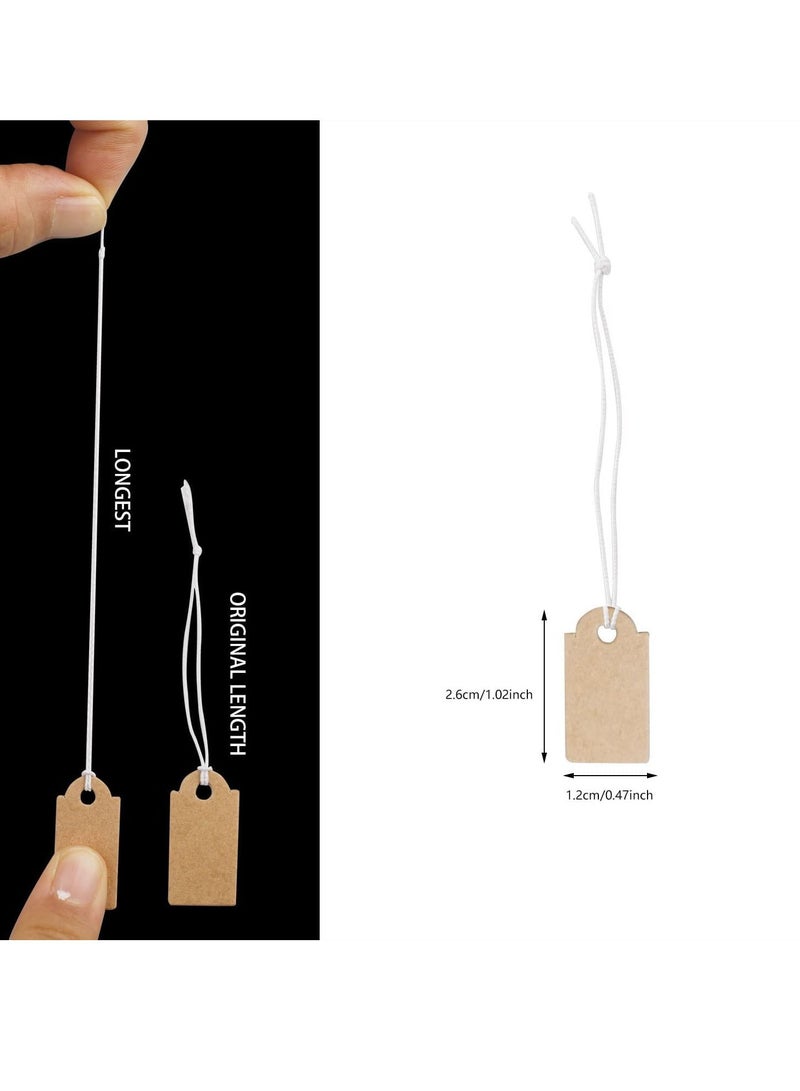 200 Pcs Mini Kraft Price Tags, Small Tags with Elastic String, Jewelry Tags Labels for Clothing, Gift (Brown,1.02×0.47inch)