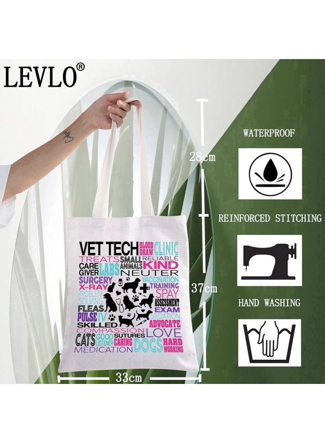 LEVLO Vet Tech Canvas Tote Bag Veterinarian Gift Veterinary Shoulder Bag For Vet Doctor Nurse Student (Vet Tech Tote) - Image 2