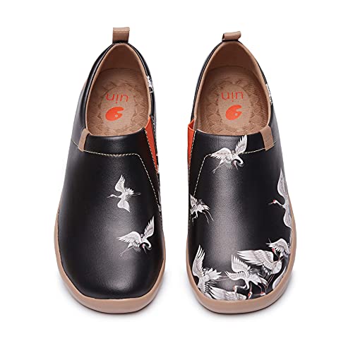 UIN Women's Walking Travel Shoes Slip On Microfiber Leather Casual Loafers Lightweight Comfort Fashion Sneaker Crane in Dark (8) - Image 1