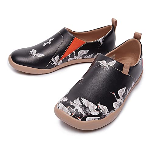 UIN Women's Walking Travel Shoes Slip On Microfiber Leather Casual Loafers Lightweight Comfort Fashion Sneaker Crane in Dark (8) - Image 3