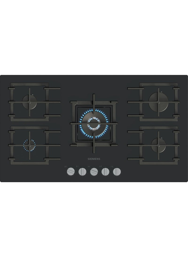 سيمنز Siemens EP9A6QI40M iQ500 Built-In Gas Hob, 90cm, 5 Burner, 4.0kW Wok Burner, stepFlame Control, German Engineering, 3 Years Warranty EP9A6QI40M black - Image 1