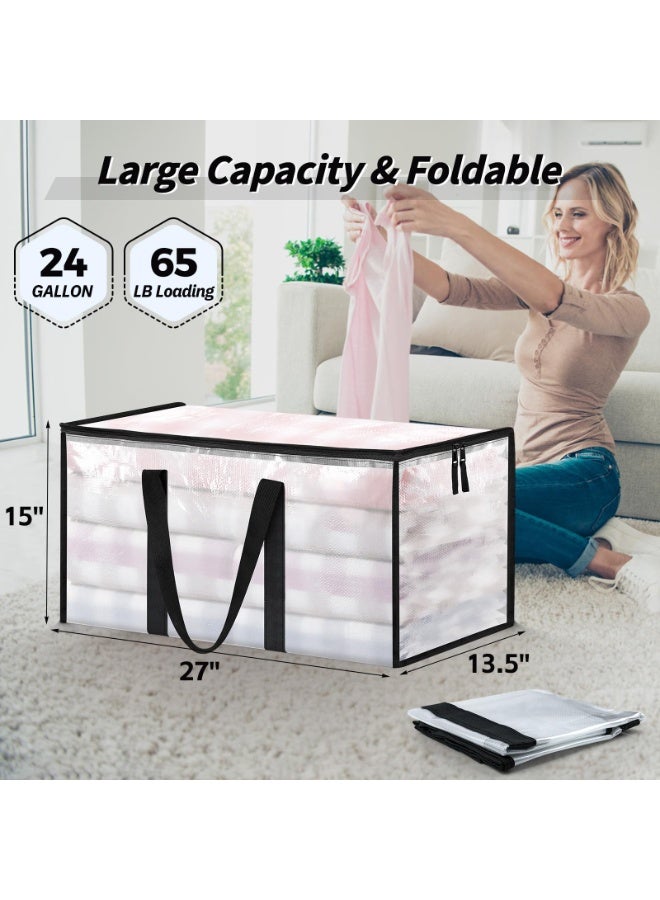 4 Pack Extra Large Heavy Duty Moving Bags, Clear Storage Bins with Lids, Reinforced Handles & Heavy-Duty Zippers Moving Boxes Storage Bags Totes for Clothes Packing, Dorms, College Supplies, Clear - Image 2