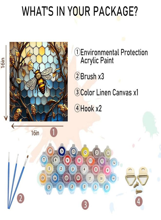 xackcme Bee Paint by Numbers for Adults-Paint by Number on Canvas Without Frame,DIY Oil Painting for Gift Home Wall Decor(16x16inch) - Image 2