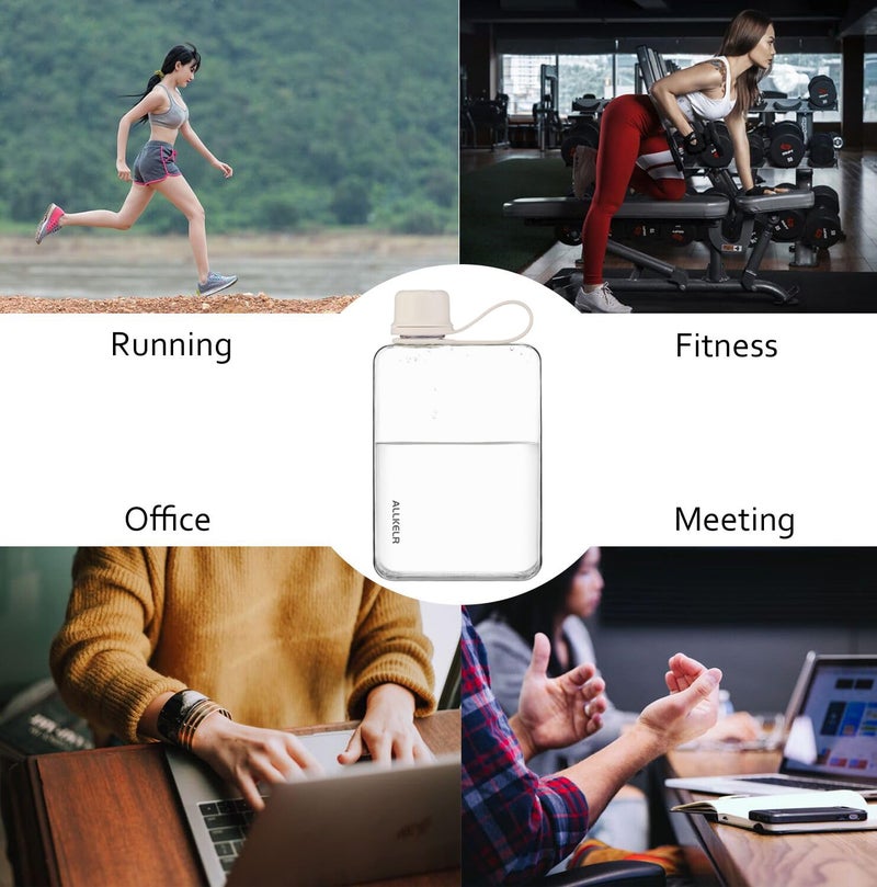 ALLKELR Portable Flat Water Bottle,BPA Free Reusable Tritan Plastic Travel Water Bottle Cup,Lightweight Leakproof Slim Water Bottle Fits Purse,Backpacking, Hiking (White, 17 oz) - Image 5