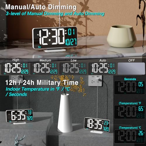 KOSUMOSU Digital LED Clocks for Bedrooms 6.7in White Alarm Clock, Dimming, 12/24h, Date, Day of Week,Temp,Desk Clock, LED Clock for Bedside, Digital Calendar Clocks for Living Room Essentials - Image 2