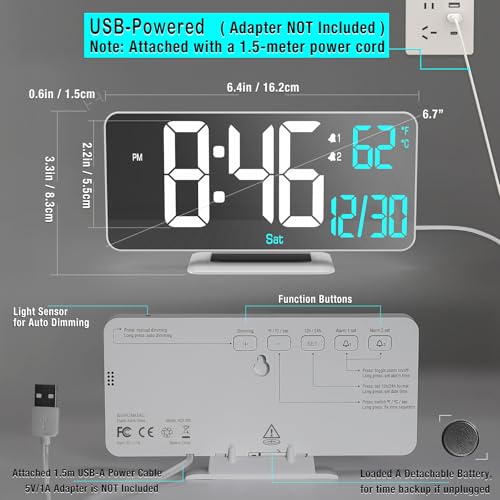 KOSUMOSU Digital LED Clocks for Bedrooms 6.7in White Alarm Clock, Dimming, 12/24h, Date, Day of Week,Temp,Desk Clock, LED Clock for Bedside, Digital Calendar Clocks for Living Room Essentials - Image 5