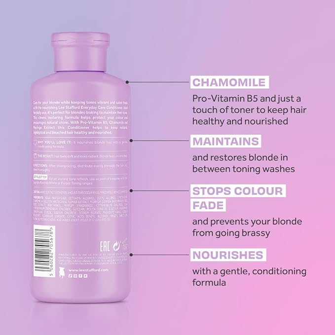 Lee Stafford بلسم لي ستافورد الأزرق لتصحيح درجات اللون الأشقر البلاتيني الجليدي، يصحح درجات اللون البرتقالي والأصفر إلى الفضي، رائع للشعر الداكن الطبيعي المميز، بدون بنفسجي 250 مل - Image 3