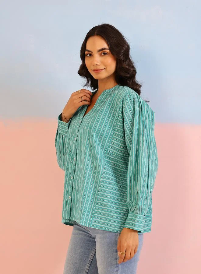 sanskrutihomes Sanskrutihomes Women Striped Panelled Long Sleeve Cotton Shirt