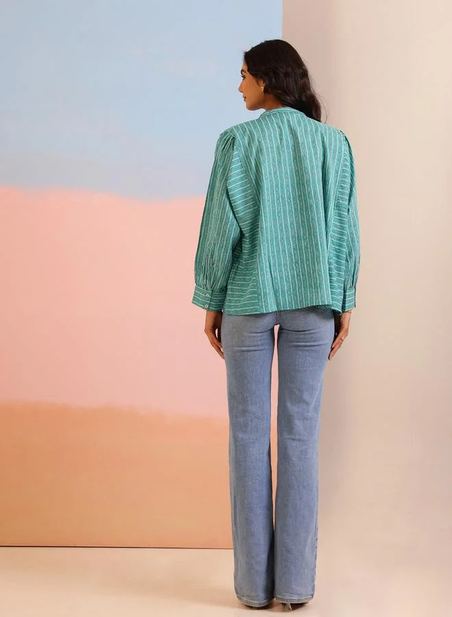 sanskrutihomes Sanskrutihomes Women Striped Panelled Long Sleeve Cotton Shirt