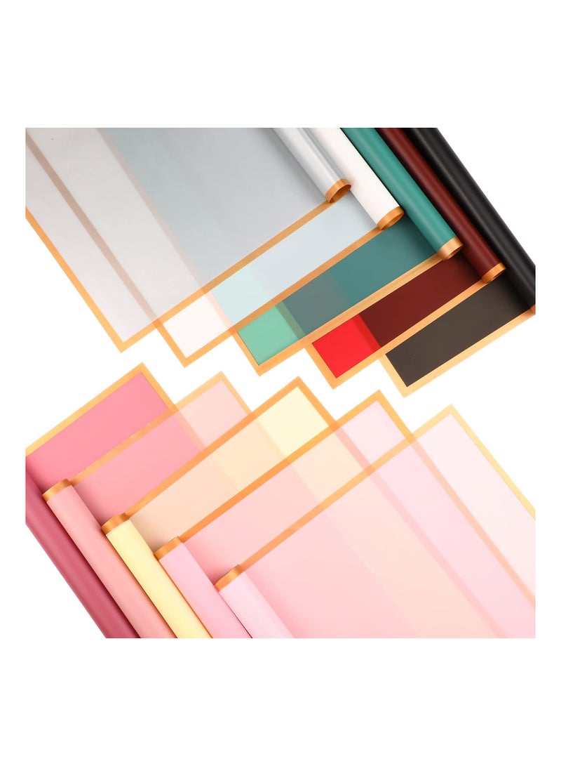 Floral Wrapping Paper with Gold Edge, Waterproof Matte Jelly Film for DIY Crafts, Assorted Flower Bouquets - Perfect for Flower Shops, Parties, and Weddings - 200 Sheets in 10 Colors. - Image 1