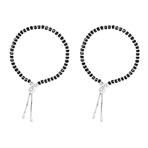 Silver Chest 925 Pure Silver Nazariya Bangle/silver Anklet for Baby Girl and Boy Adjustable Size Nazaria for Kids with Black Beads Slider Silver Ball - Pack of 2 - Image 1