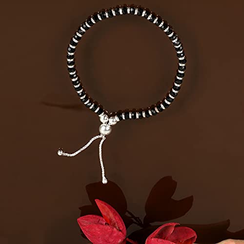 Silver Chest 925 Pure Silver Nazariya Bangle/silver Anklet for Baby Girl and Boy Adjustable Size Nazaria for Kids with Black Beads Slider Silver Ball - Pack of 2 - Image 2