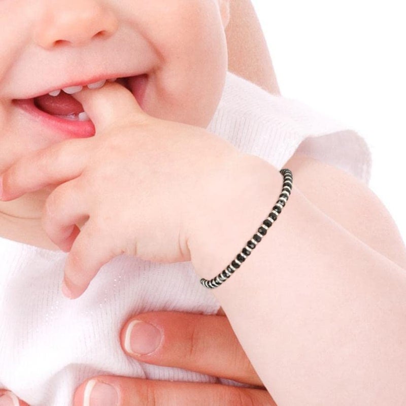 Silver Chest 925 Pure Silver Nazariya Bangle/silver Anklet for Baby Girl and Boy Adjustable Size Nazaria for Kids with Black Beads Slider Silver Ball - Pack of 2 - Image 3
