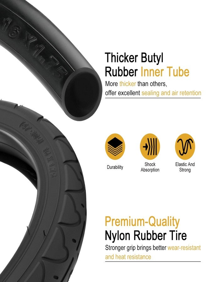 aledaras Rear 16×1.75/2.125 Tires and Tubes, 16x1.75/47-305 Stroller Tires Fit for BOB Stroller Revolution Se Pro Flex Jogging Duallie Stroller(2Sets) - Image 2