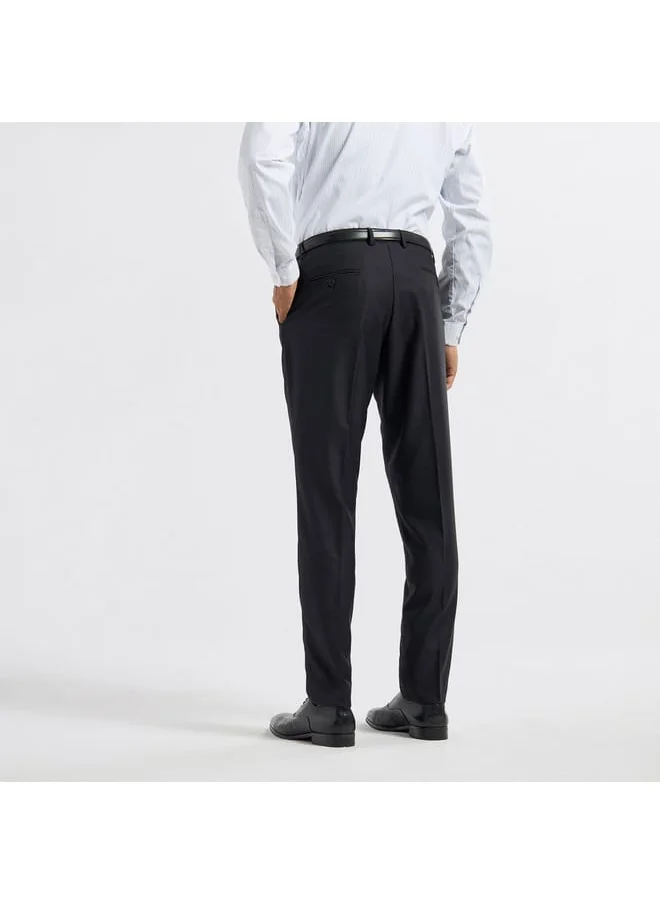 FAV Textured Regular Fit Flexi Waist Trousers with Pockets and Button Closure