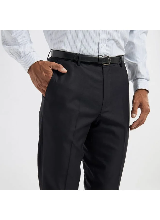 FAV Textured Regular Fit Flexi Waist Trousers with Pockets and Button Closure
