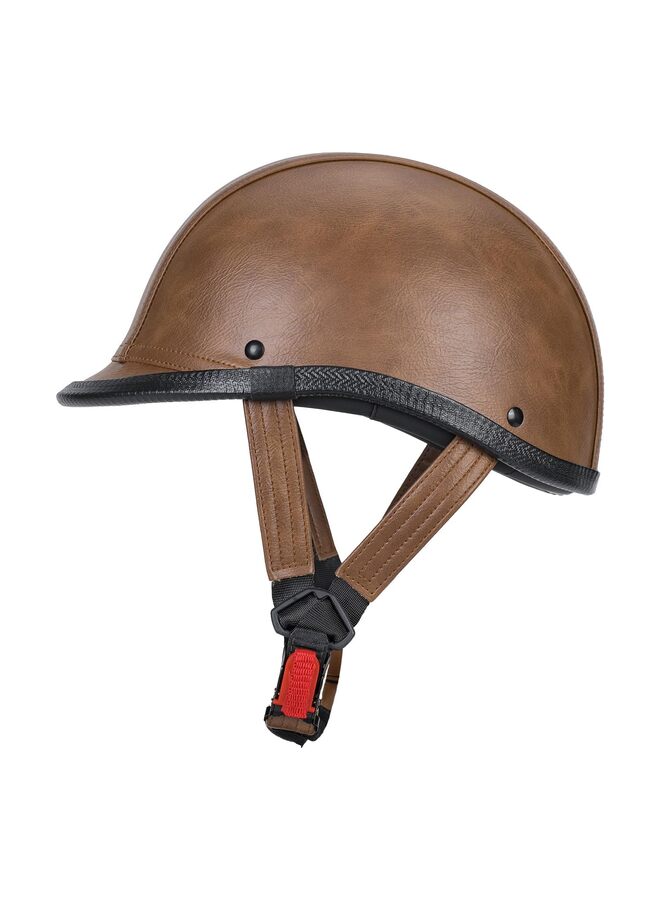 Handmade Leather Motorcycle Helmet Retro Half Face Helmet for Adults Men and Women, Lightweight Open Face 1/2 Vintage Helmets for Moped Cruiser Scooter (Brown L) - Image 2