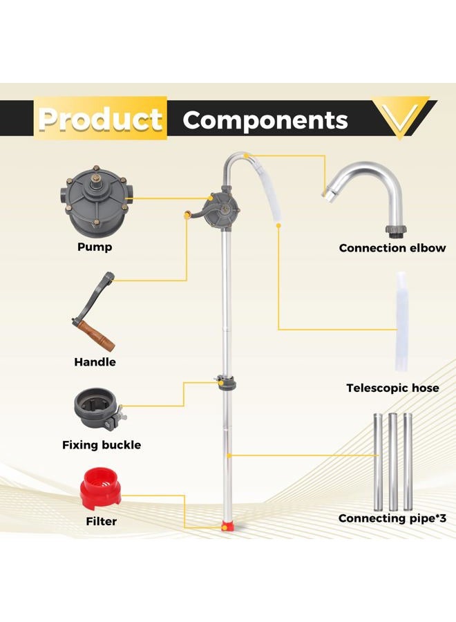 Starrio Aluminum Heavy Duty Barrel Hand Pump - Fits 5 to 55 Gallon Drum Pump - With 35" Extension Tube, Corrosion Resistant, Used to Transfer Heating Oil, Diesel Oil, Hydraulic Oil, Engine Oil - Image 2